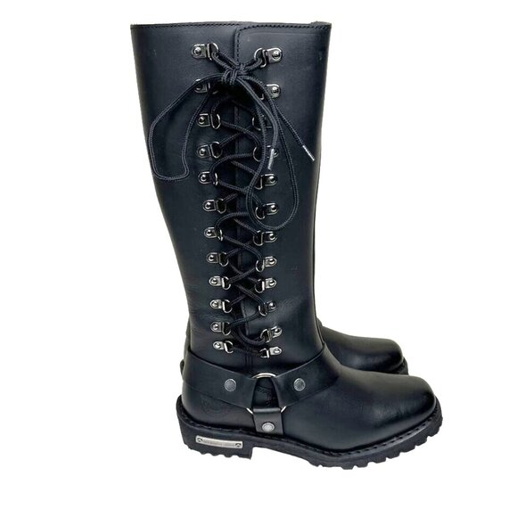 Milwaukee Leather Classic Harness Side Lacing Detail 14” Tall Boot Size 6.5 - Picture 3 of 11